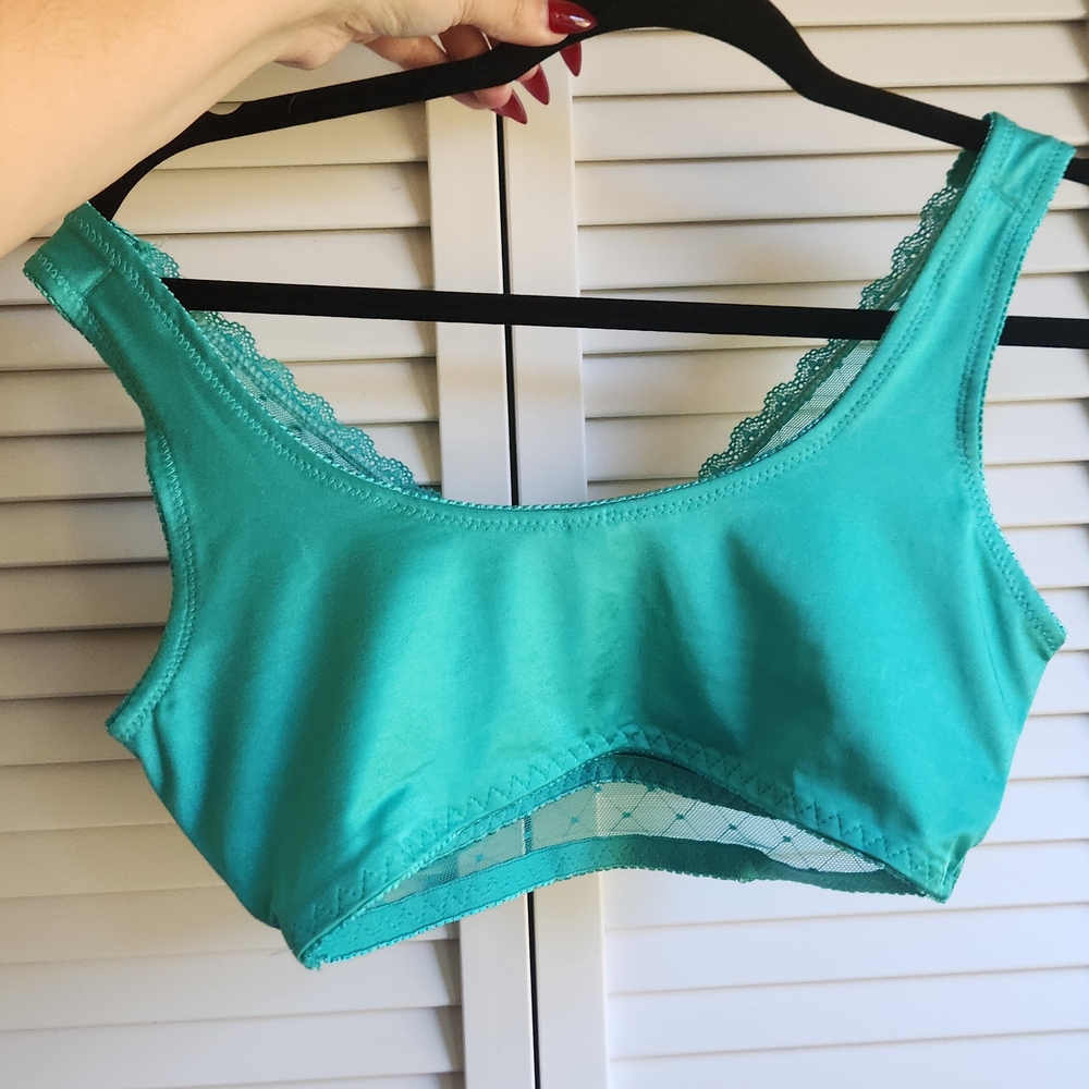 Rhonda shear Teal small Lace Trim Bralette - Picture 7 of 9